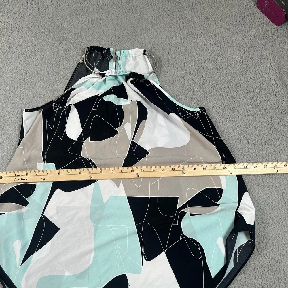 Alfani Shirt Womens Large Black Mint Beige Halter Handkerchief Hem Abstract - Picture 11 of 13